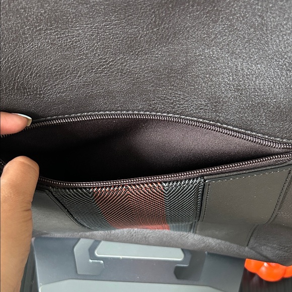 Ted Baker faux leather backpack in dark brown with bold stripe detail! - Picture 3 of 9